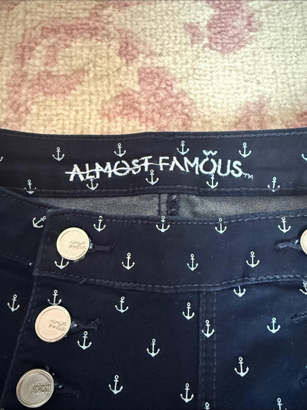 Almost Famous Navy Anchor-Print High-Waist Shorts - Picture 3 of 5
